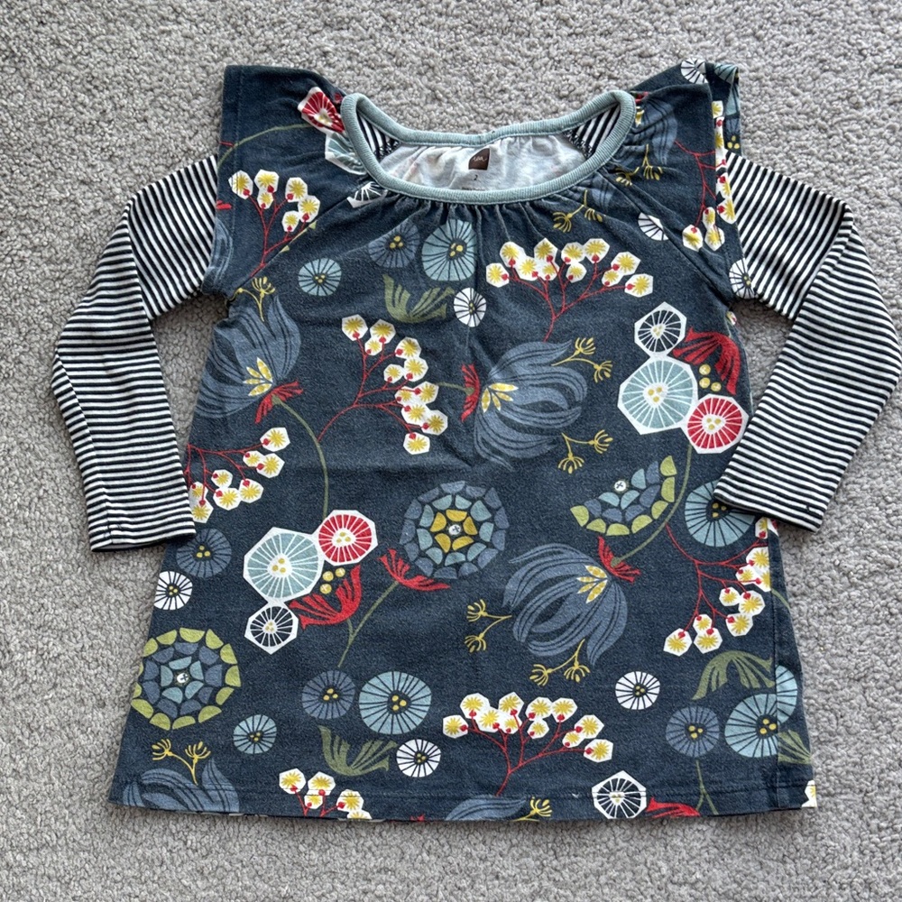 Tea Collection long-sleeved cotton dress - florals and stripes!